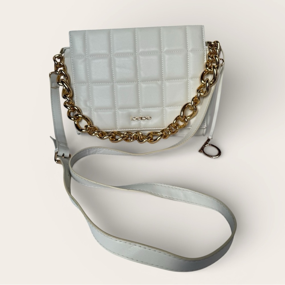 Bebe Ivory White Quilted Gold Chain Crossbody Purse